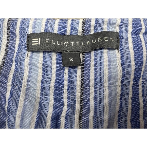 Elliot Lauren Midi Dress L Blue/White Stripe Sleeveless Tiered Ruffled Chambray - Picture 13 of 14